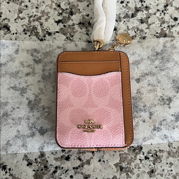 Coach Handbags - Coach Zip Card Case In Signature Canvas With Charm -Powder Pink NWT